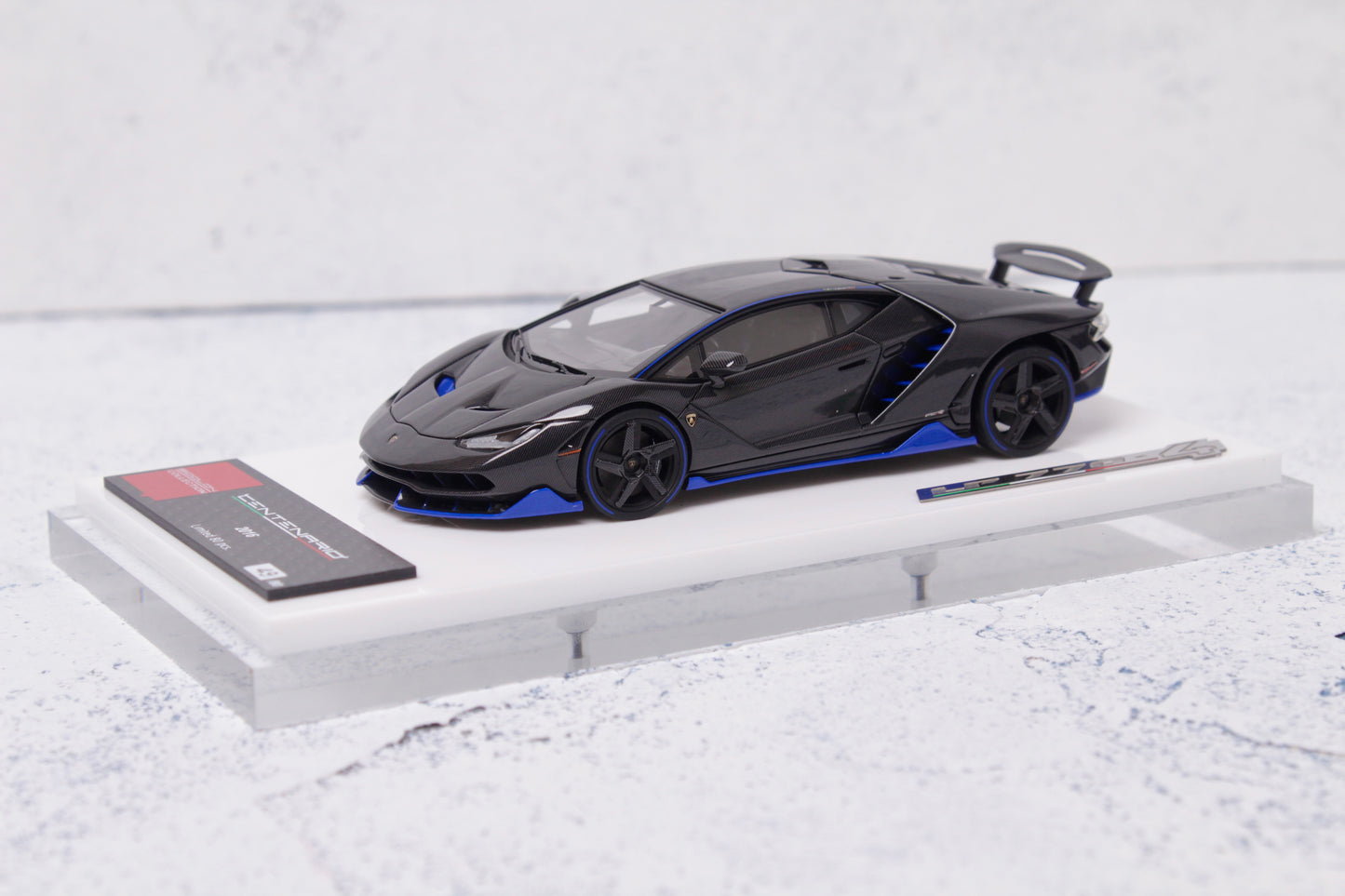 Lamborghini Centenario LP770-4 2016 Rear Wing up in Visible Carbon with Blue Accents — 05