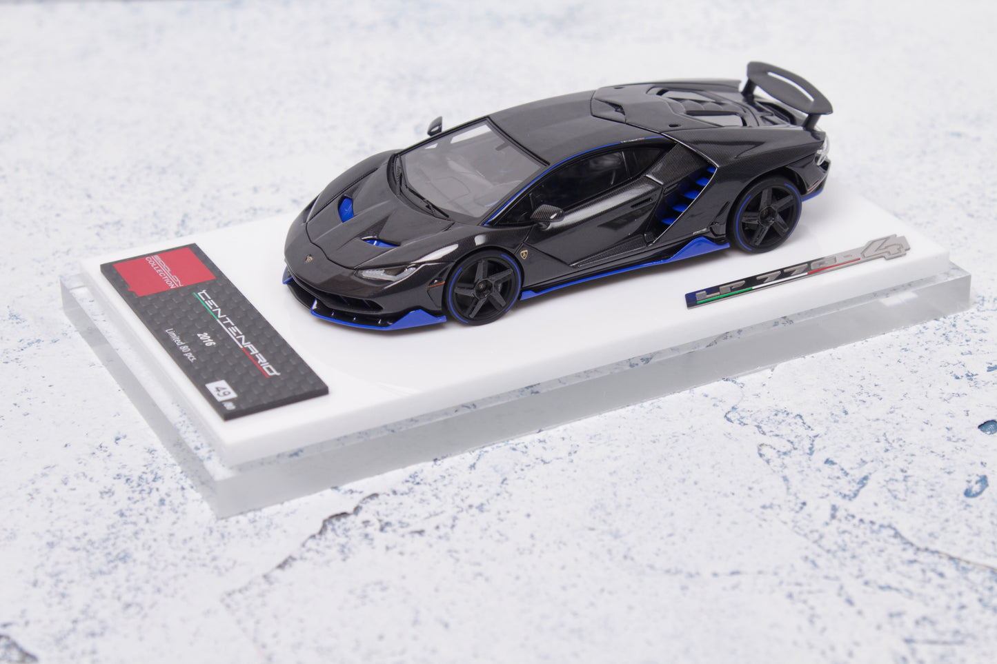 Lamborghini Centenario LP770-4 2016 Rear Wing up in Visible Carbon with Blue Accents — 03
