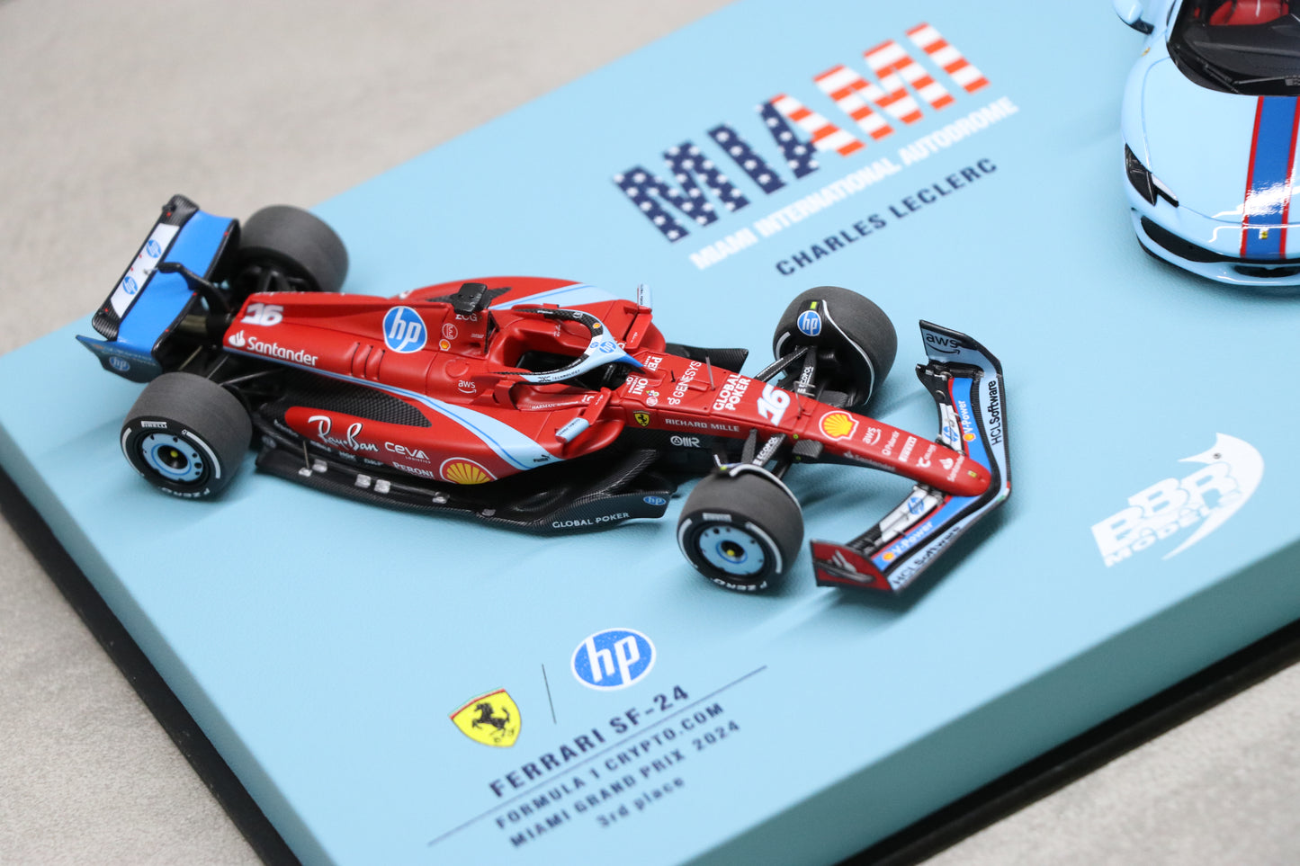 BBR Ferrari SF-24 and 296 GTS special livery Miami GP 2024 customized for Leclerc -Limited 50 PCS