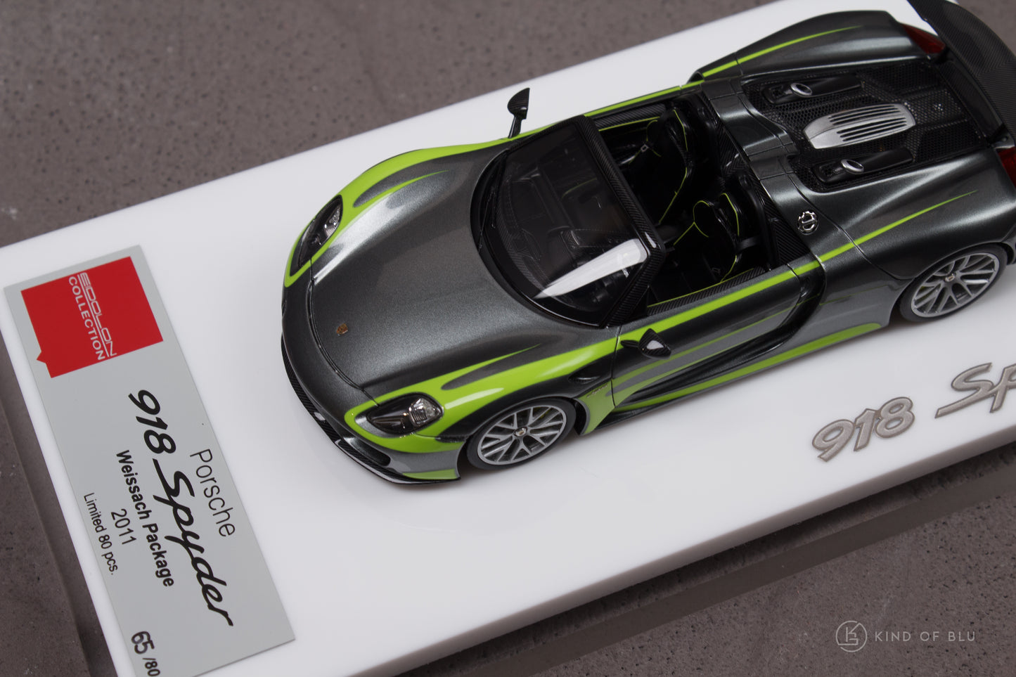 Porsche 918 Spyder weissach package 2011 Rear Wing up in Meteor Grey Metallic & Salzburg Livery — em812c 1