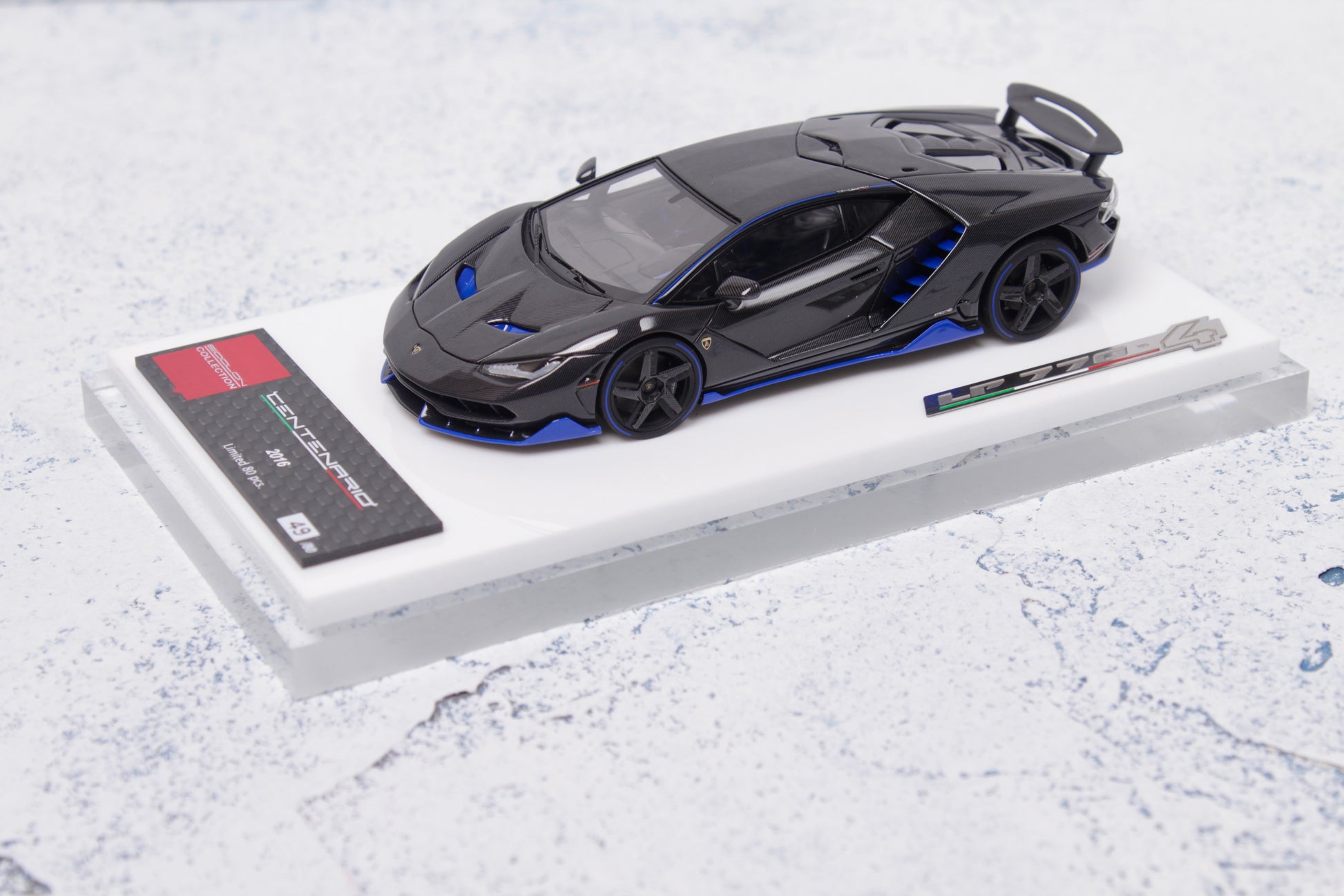 Lamborghini Centenario LP770-4 2016 Rear Wing up in Visible Carbon with Blue Accents — 03