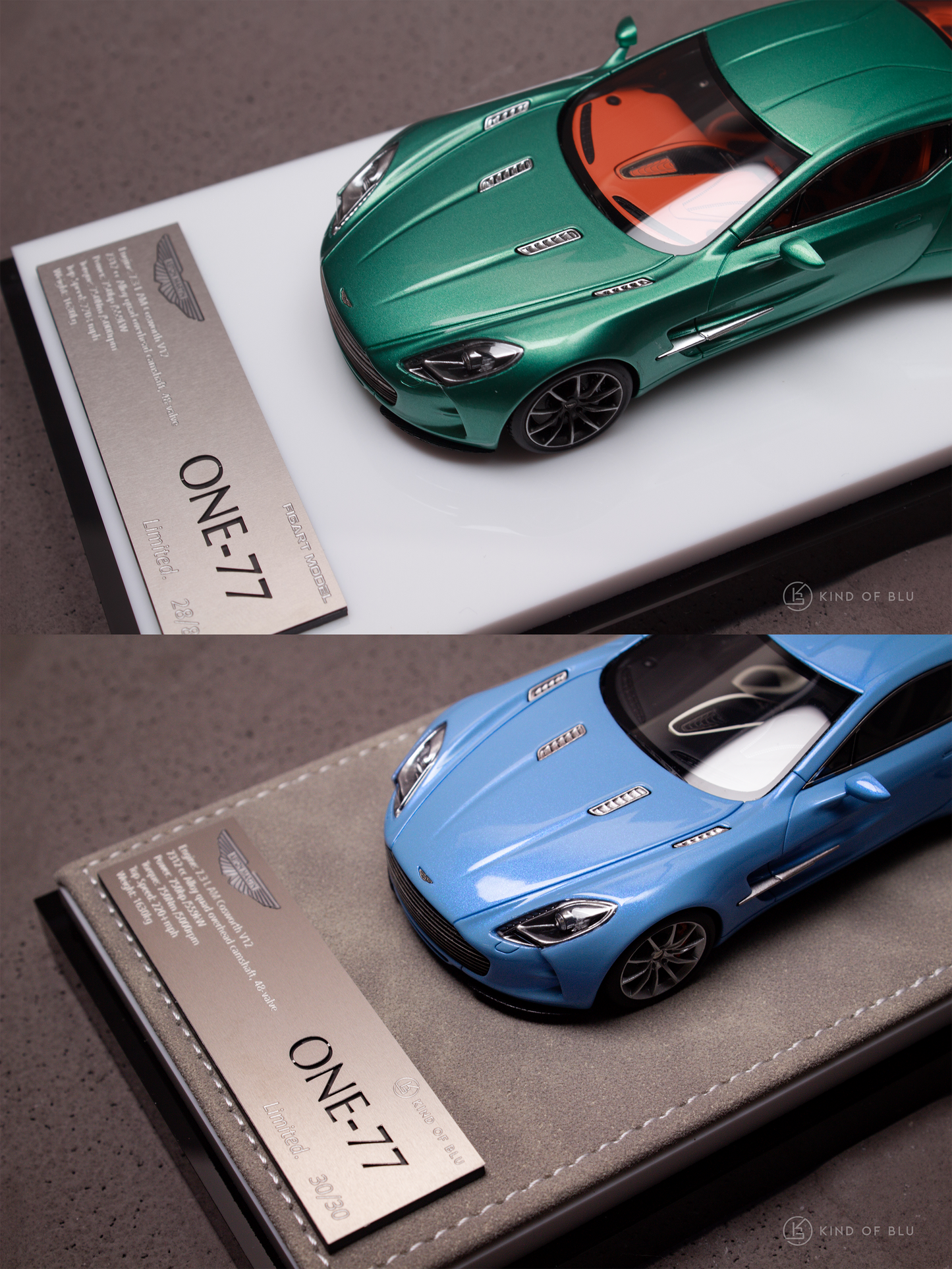 Aston Martin One-77  in Green Pearl & in Blue Moon Pearl