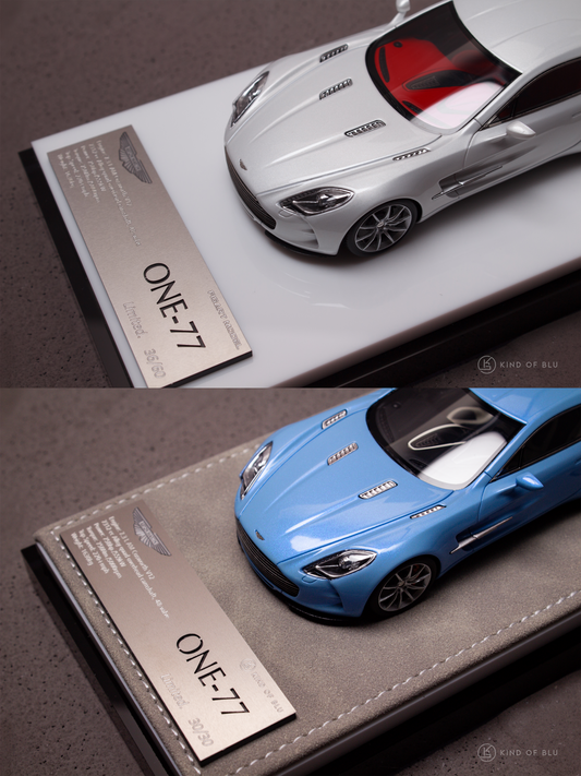 Aston Martin One-77  in Morning Frost White & in Blue Moon Pearl