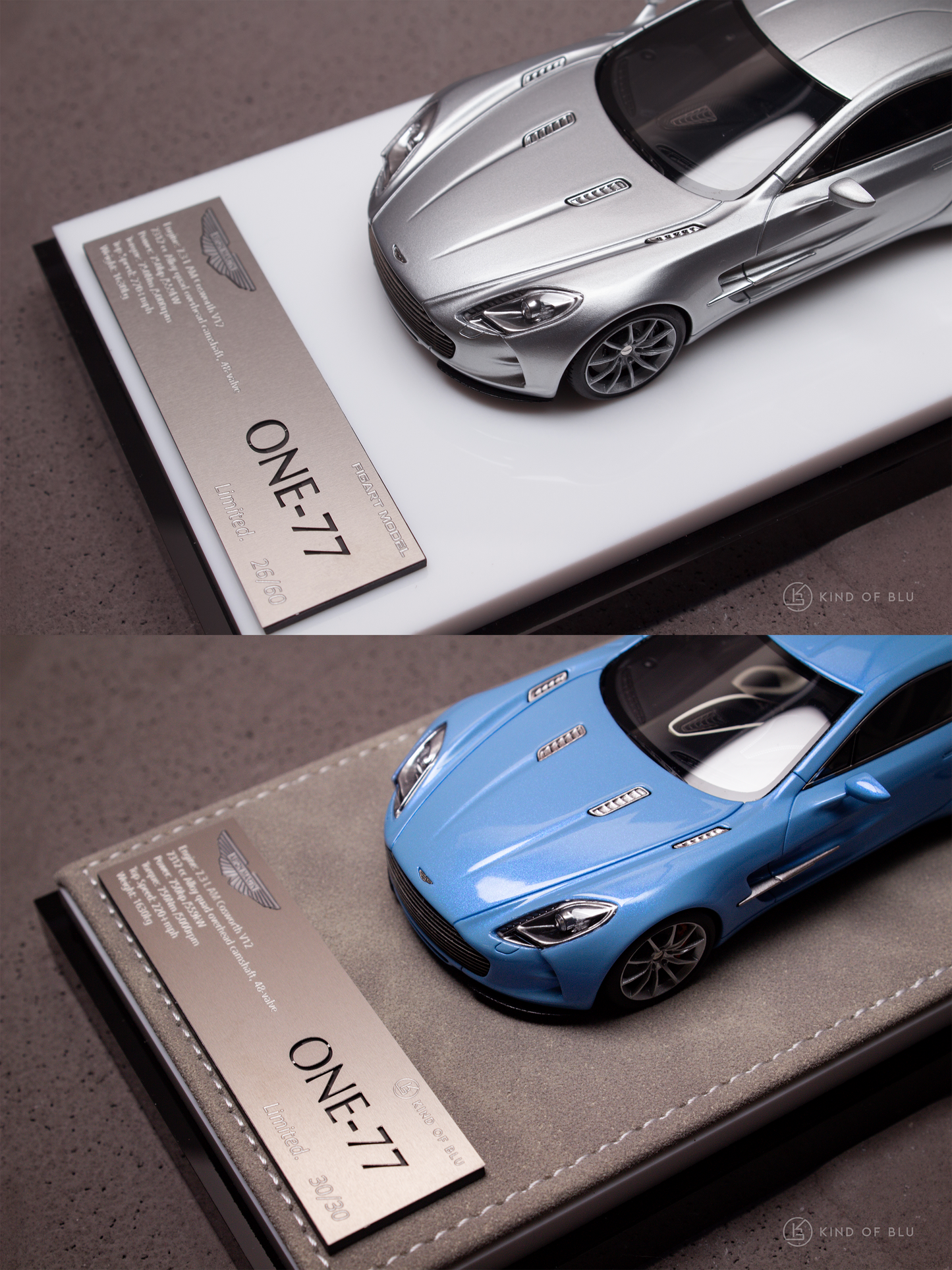 Aston Martin One-77  in in Lightning Silver & in Blue Moon Pearl