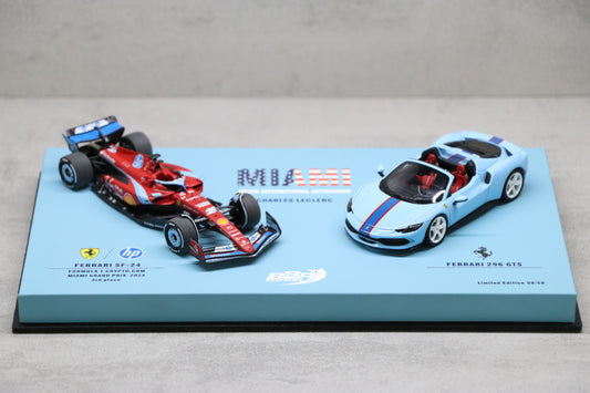 BBR Ferrari SF-24 and 296 GTS special livery Miami GP 2024 customized for Leclerc -Limited 50 PCS
